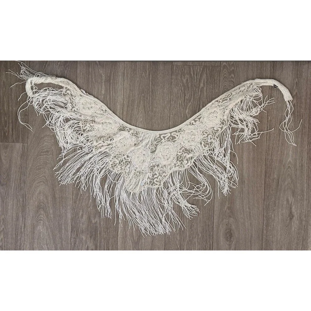 Vintage Beaded Fringe Shawl  Western Fashion Statement Collar